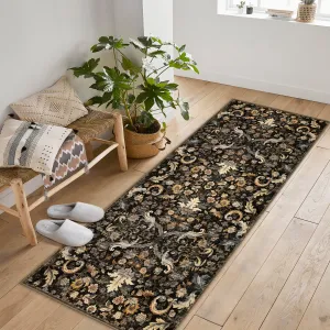 Traditional Area Rug Foldable Indoor Washable Rug Thin Retro Accent Floral Non-Slip Carpet Mat (Brown, 2'x6')