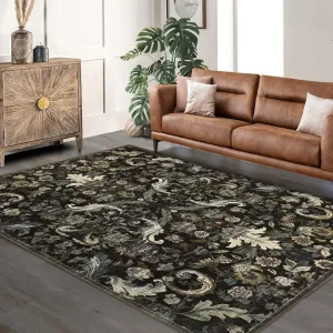 Traditional Area Rug 9'x12' Foldable Indoor Washable Non-Slip Carpet Mat Dark Green Retro Floral