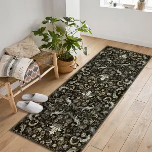 Traditional Area Rug Foldable Indoor Washable Rug Thin Retro Accent Floral Non-Slip Carpet Mat (Dark Green, 2'x6')