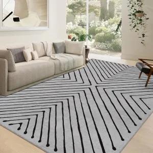 Washable Rug 9x12 Non Slip Large Area Rug for Bedroom Living Room Nursery Grey Black