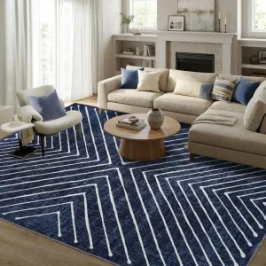 Modern Geometric Area Rug 9x12 - Low Pile, Non-Slip Backing - Polyester, Machine Washable, Soft & Cozy - Living Room, Bedroom, Office