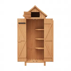 Outdoor Wooden Storage Shed Waterproof with Lockable Door, Tilt Roof, 3 Shelves, Engineered Wood, Space-Saving Vertical Design for Patio and Garden