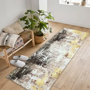 Washable Area Rug Large Cream Colorful Boho Vintage Floral Carpet Ultra-Thin Non-Slip Bedroom Rug