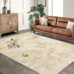 Machine Washable Non-Slip Rubberback Runner Abstract Geometric Print Carpet for Hallway Bedroom Living Room 9x12 Gold