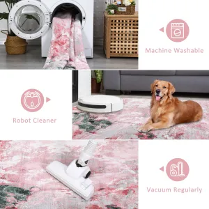 Machine Washable Non-Slip Rubberback Runner Rug Abstract Geometric Print for Hallway Bedroom Living Room 2x6 Pink