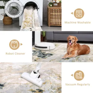 Machine Washable Non-Slip Rubberback Runner Abstract Geometric Print Rug for Hallway Bedroom Living Room 10x13 Grey