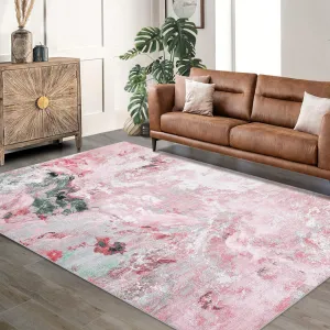 Machine Washable Non-Slip Rubberback Runner Abstract Geometric Print Carpet for Hallway Bedroom Living Room 8x10 Pink