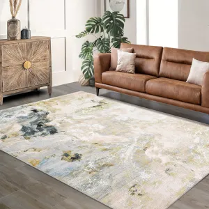 Machine Washable Non-Slip Rubberback Runner Abstract Geometric Print Carpet for Hallway Bedroom Living Room 5x7 Grey