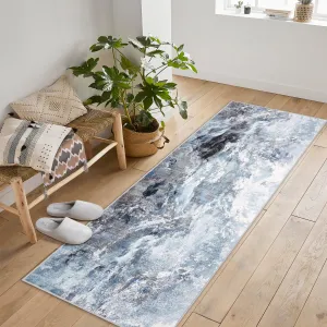 Machine Washable Non-Slip Rubberback Runner Abstract Geometric Print Carpet for Hallway Bedroom Living Room 2x6 Blue