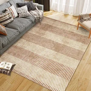 Modern Easy Area Rug Machine Washable Non-Slip Low Pile Stripe Pattern Rug for Living Room Bedroom Entryway, Brown, 5'x 7'