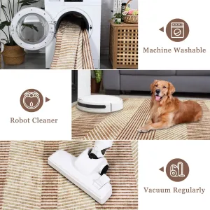 Modern Easy Area Rug Machine Washable Non-Slip Low Pile Stripe Pattern Rug for Living Room Bedroom Entryway Brown 9'x12'