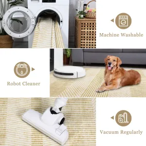 Modern Easy Area Rug Machine Washable Non-Slip Low Pile Stripe Pattern Rug for Living Room Bedroom Entryway Beige 8'x10'