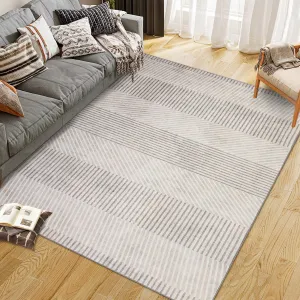 Modern Easy Area Rug Machine Washable Non-Slip Low Pile Stripe Pattern Rug for Living Room Bedroom Entryway Gray 9'x12'