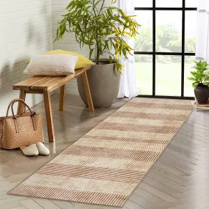 Modern Easy Area Rug Machine Washable Non-Slip Low Pile Stripe Pattern Rug for Living Room Bedroom Entryway, Brown, 2'x 6'