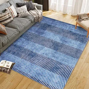 Modern Easy Area Rug Machine Washable Non-Slip Low Pile Stripe Pattern Rug for Living Room Bedroom Entryway Blue 9'x12'