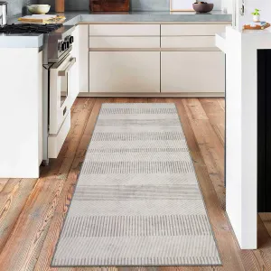 Modern Easy Area Rug Machine Washable Non-Slip Low Pile Stripe Pattern Rug for Living Room Bedroom Entryway, Gray, 2'x 6'