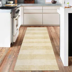 Modern Easy Area Rug Machine Washable Non-Slip Low Pile Stripe Pattern Rug for Living Room Bedroom Entryway, Beige, 2'x 6'