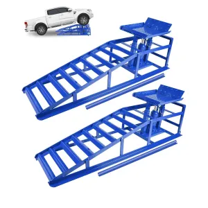 Hydraulic Car Ramps - 5T/11,000 lbs Heavy-Duty Steel, Adjustable Height 9.3"-14", Low-Profile, Anti-Slip Design for Garage Repair, 2 Pack, Blue