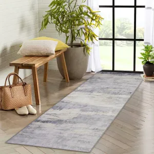 Abstract Area Rug 2x6 Machine Washable Runner Rug with Non Slip Backing for Kitchen Bedroom Home, Grey