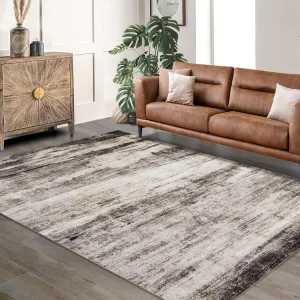 Washable Area Rug 8x10 with Anti-Slip Backing Low Pile Foldable Modern Farmhouse Brown