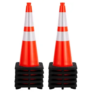 Traffic Cones 28" 10PCS PVC Orange Safety Cones with 2 Reflective Collars Heavy Duty Rubber Base Flexible Durable for Road Parking Construction