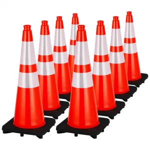 Traffic Cones 28" PVC Orange Safety Road Parking Cones with 2 Reflective Collars for Construction and Traffic Control