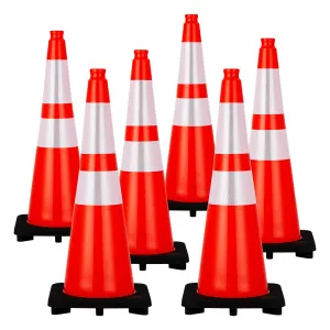 Traffic Cones 28" PVC Orange Safety Road Parking Cones with 2 Reflective Collars for Traffic Control and Construction, 6 PCS, Durable and Visible