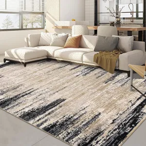 Washable Area Rugs Brown/Black 5x7 Modern Abstract Throw Rugs Non-Slip Backing Black for Bedroom Living Room Office Dining Room