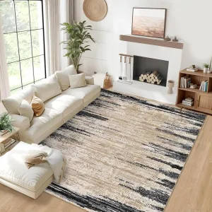 Washable Rugs 8x10 Rug for Living Room Modern Area Rug for Bedroom Contemporary Abstract Non Slip Large Area Rug Low Pile Stain Resistant Carpet for Classroom Dining Room 8'x10' Brown/Black