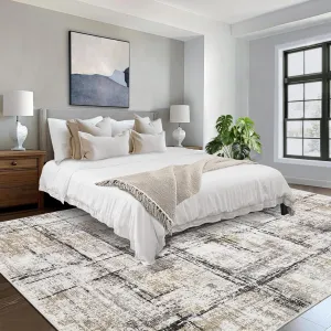 8x10 Large Living Room Rug, Modern Abstract Washable Area Rug, Soft Non Slip Non Shedding Low Pile Carpet for Bedroom and Office, Brown