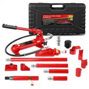 4 Ton Hydraulic Porta Power Jack Kit - 8000lbs Heavy-Duty Car Lift with 17-Piece Accessory Set, 1.25M Hose, and Carrying Case for Auto Repair, Frame Straightening, and Equipment Maintenance