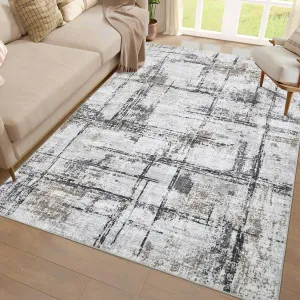 8x10 Large Living Room Rug, Modern Abstract Washable Area Rug, Soft Non Slip Non Shedding Low Pile Carpet for Bedroom and Office, Grey