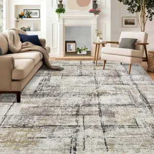 6x9 Modern Abstract Washable Rug, Distressed Soft Non Shedding Carpet, Non Slip Low Pile Area Rug for Living Room Bedroom, Brown