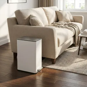 4 Gallon Stainless Steel Step Trash Can with Removable Inner Bucket and Soft-Close Lid for Bathroom Living Room and Office, White