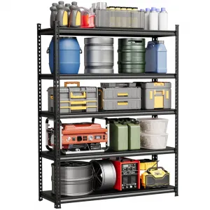 5-Tier Garage Shelving Unit Adjustable Steel Rack 3850 Lbs Capacity Modular Split Design Powder-Coated Black 48"W x 16"D x 72"H for Garage Workshop Basement
