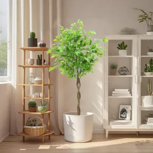 5.2ft Artificial Ficus Tree Faux Silk Potted Tree for Indoor Outdoor Decoration, Green