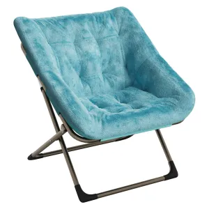 Comfy Collapsible Saucer Chair for Adults, Soft Faux Fur, No Assembly Required, Durable Metal Frame, Stylish Lounge Seating for Bedroom, Dorm, Living Room, Green with Gold Legs