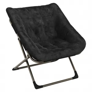 Folding Saucer Chairs for Adults, Comfy Faux Fur Lazy Chair with Metal Frame, 300 LB Capacity, No Assembly Required for Living Room, Bedroom, Dorms, Black