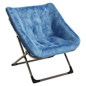 Folding Saucer Chairs for Adults, Comfy Faux Fur Lazy Chair with Metal Frame, 300 LB Capacity, No Assembly Required for Living Room, Bedroom, Dorms, Blue