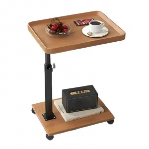 Modern C Shaped Tables Adjustable Height, 360° Swivel Lift Top Bed End Tables with Wheels, Small Side Table for Couch Living Room, Bedroom(Wood Color)