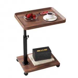 Modern C Shaped Tables Adjustable Height, 360° Swivel Lift Top Bed End Tables with Wheels, Small Side Table for Couch Living Room, Bedroom(Walnut Color)