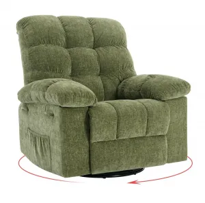 Rocking Recliner Chair, 360° Swivel Rocker Chair for Living Room, Upholstered Fabric Nursery Chair with Side Pockets for Small Spaces, q235 Steel Frame Lazy Boy Recliner Single Sofa, Green