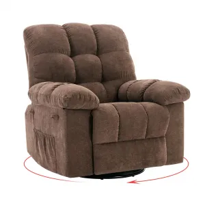 Rocking Recliner Chair, 360° Swivel Rocker Chair for Living Room, Upholstered Fabric Nursery Chair with Side Pockets for Small Spaces, q235 Steel Frame Lazy Boy Recliner Single Sofa, Brown