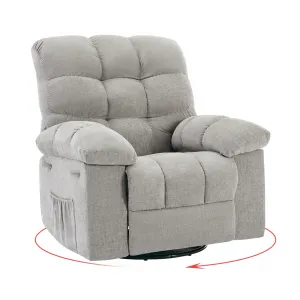 Rocking Recliner Chair, 360° Swivel Rocker Chair for Living Room, Upholstered Fabric Glider Nursery Chair with Side Pockets for Small Spaces, q235 Steel Frame Lazy Boy Recliner Single Sofa