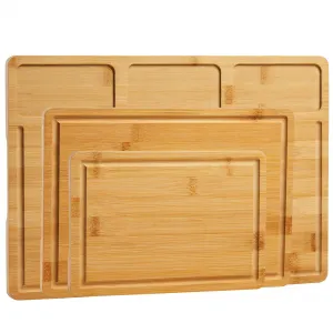 Bamboo Wood Cutting Boards Set of 3 with Compartments for Kitchen, 10"x6.7" to 16"x11", Natural Bamboo
