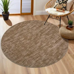 Solid Camel 3'-Round Rug Washable Non-Slip No-Shedding Polyester Soft Durable Indoor Carpet for Living Room Kids Nursery Playroom Bedroom