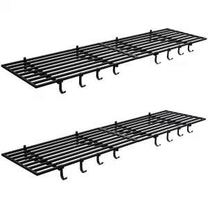 2'x4' Heavy Duty Wall Shelves - 2-Pack Metal Storage with Hooks for Garage/Workshop Organization