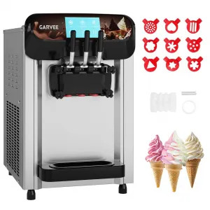 Commercial Soft Serve Ice Cream Maker - 2000W, 2+1 Flavors, High Output, Copper Motor, Stainless Steel Hoppers, Touchscreen, and Self-Cleaning for Restaurants