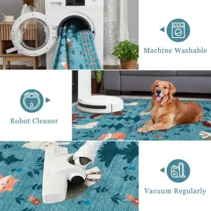 Washable Area Rug Large Cream Colorful Boho Vintage Floral Carpet Ultra-Thin Non-Slip Bedroom Rug