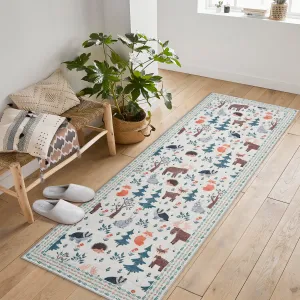 Washable Area Rug Large Cream Colorful Boho Vintage Bedroom Ultra-Thin Floral Carpet